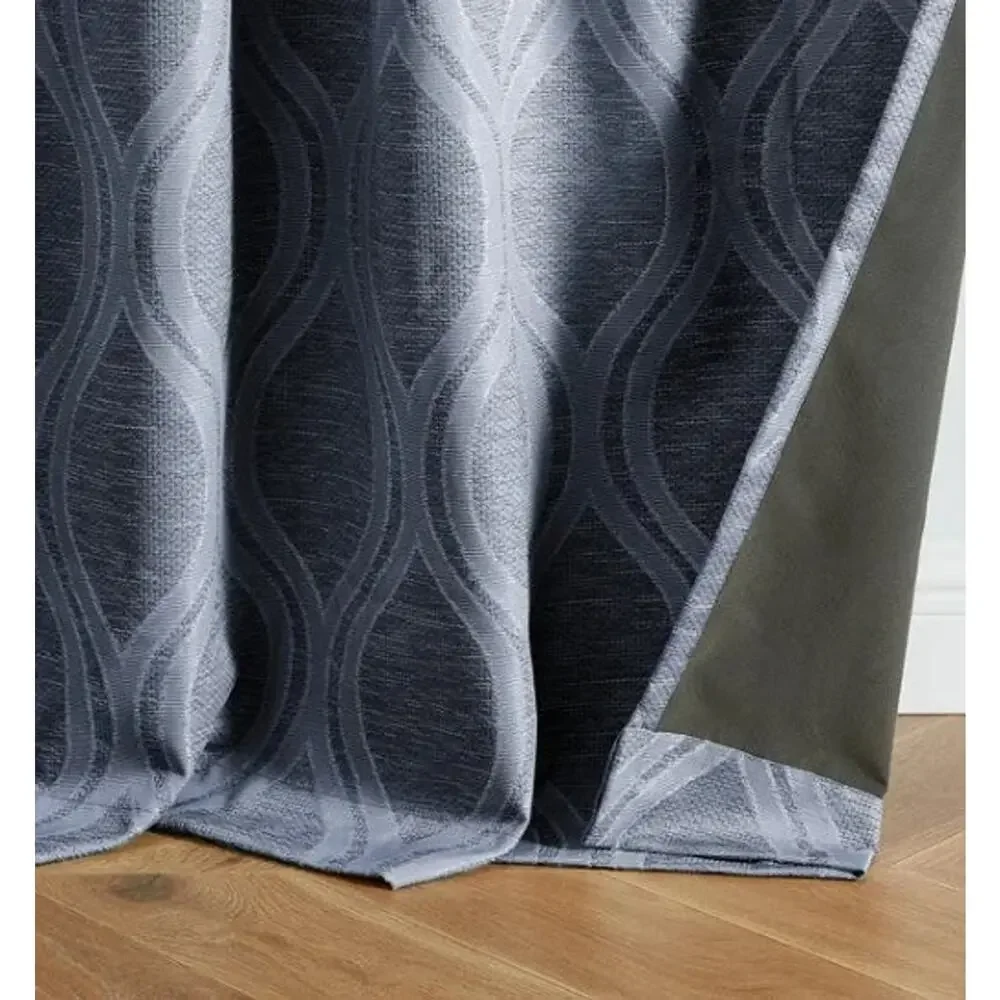 Silk Home Mitchell Blackout Curtains Navy 52x84 2 Panels Jacquard Geometric NEW